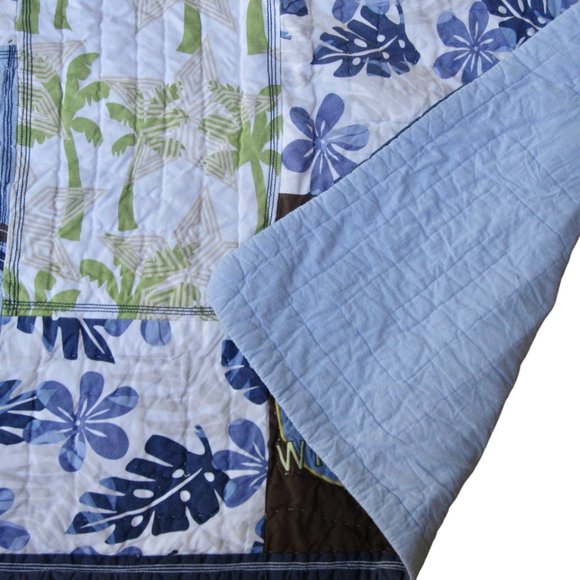 Pottery Barn Aloha Surf Twin Patchwork Quilt & Sham Kayak Blue Hawaii California - Picture 3 of 8